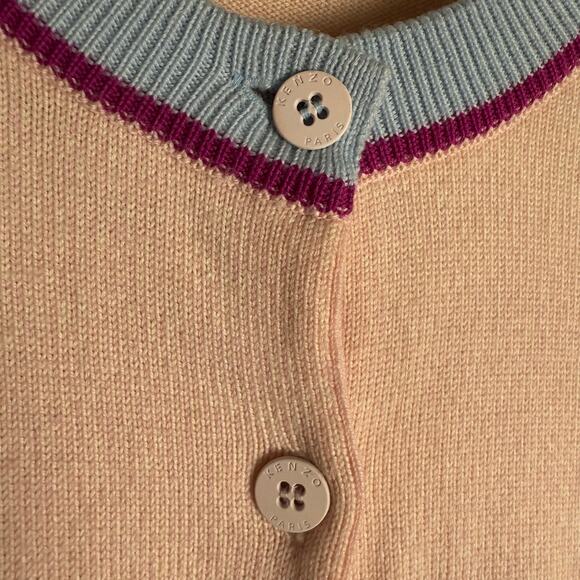 Kenzo Tiger Patch Pink Gray Colorblock Wool Cardigan Sweater Size Small - Picture 9 of 11